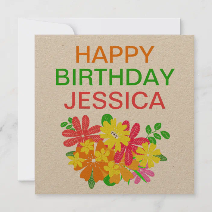 Colorful Flowers Leaves Happy Birthday Name Card Zazzle Com