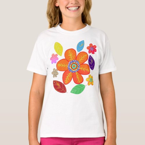 Colorful Flowers Leaves T_Shirt