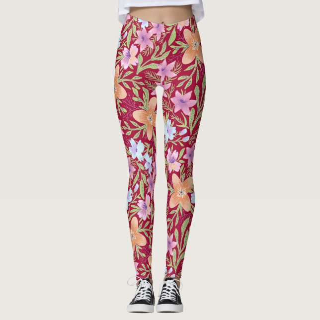 Colorful Flowers Leggings (Front)