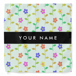 Colorful Flowers, Light Green Background, Black Bandana