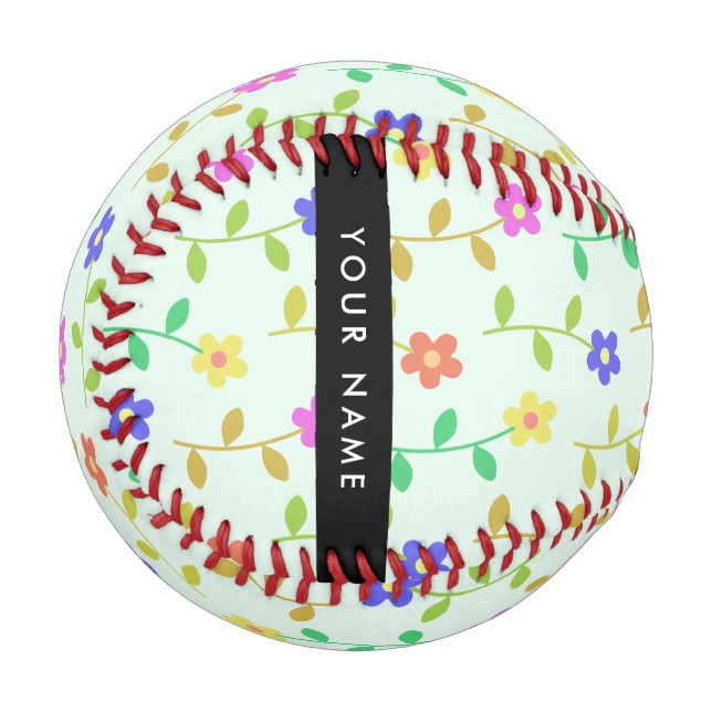 Colorful Flowers, Light Green Background, Black Baseball (Front Left)