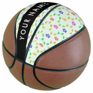 Colorful Flowers, Light Green Background, Black Basketball