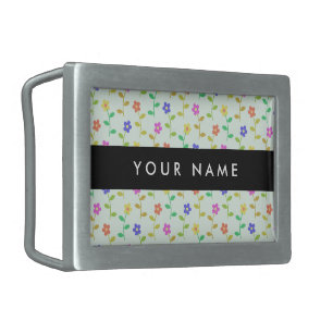 Colorful Flowers, Light Green Background, Black Belt Buckle