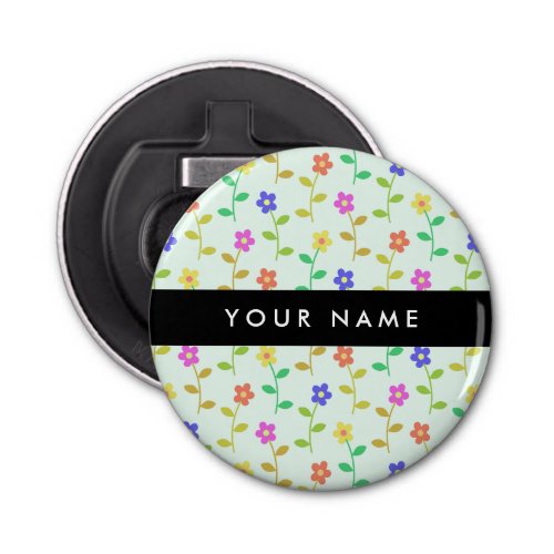 Colorful Flowers Light Green Background Black Bottle Opener