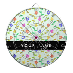 Colorful Flowers, Light Green Background, Black Dart Board