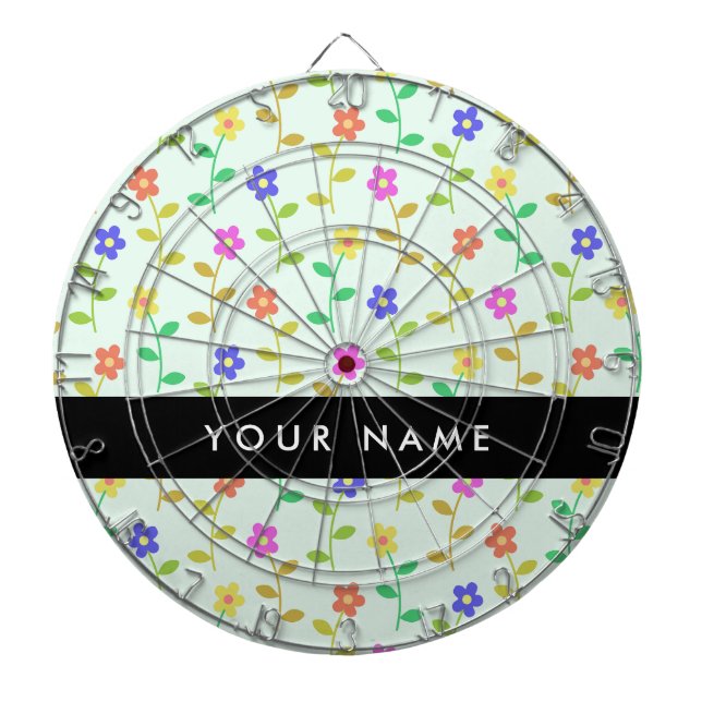 Colorful Flowers, Light Green Background, Black Dart Board (Front)