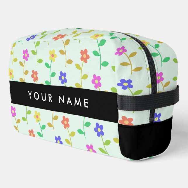 Colorful Flowers, Light Green Background, Black Dopp Kit (Left Corner)