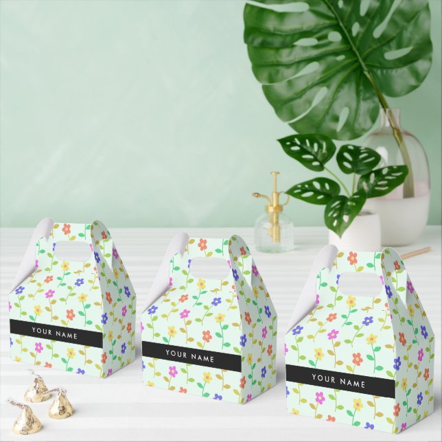 Colorful Flowers, Light Green Background, Black Favor Boxes (Multiple)