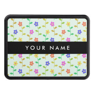 Colorful Flowers, Light Green Background, Black Hitch Cover