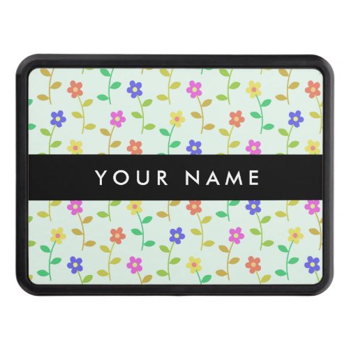 Colorful Flowers Light Green Background Black Hitch Cover