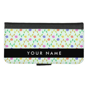 Colorful Flowers, Light Green Background, Black iPhone 8/7 Wallet Case