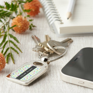 Colorful Flowers, Light Green Background, Black Keychain