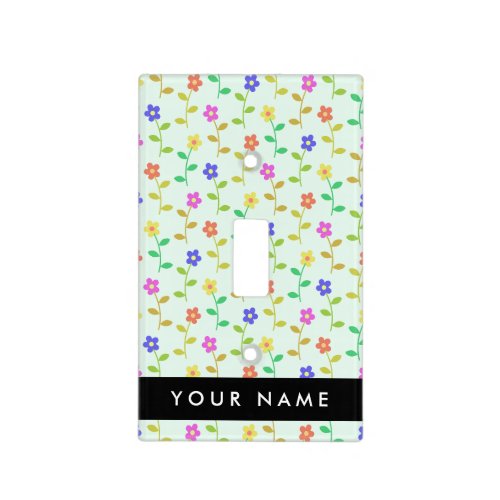 Colorful Flowers Light Green Background Black Light Switch Cover