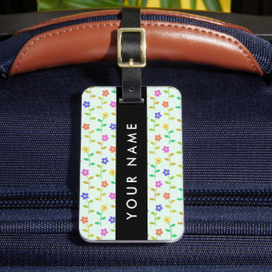 Colorful Flowers, Light Green Background, Black Luggage Tag