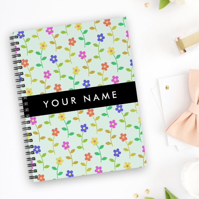 Colorful Flowers, Light Green Background, Black Notebook (Creator Uploaded)