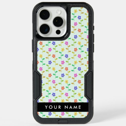 Colorful Flowers Light Green Background Black iPhone 15 Pro Max Case