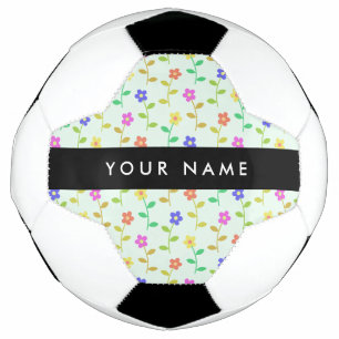 Colorful Flowers, Light Green Background, Black Soccer Ball