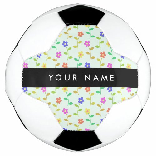 Colorful Flowers Light Green Background Black Soccer Ball