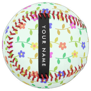 Colorful Flowers, Light Green Background, Black Softball