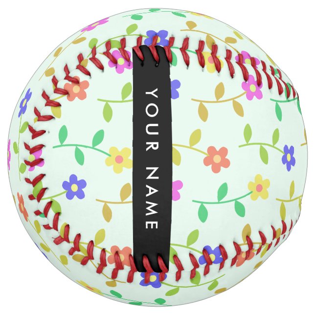 Colorful Flowers, Light Green Background, Black Softball (Front Left)