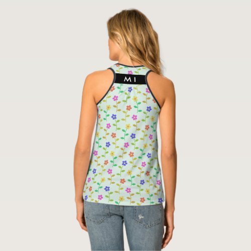 Colorful Flowers Light Green Background Black Tank Top