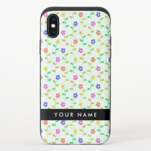 Colorful Flowers, Light Green Background, Black iPhone XS Slider Case