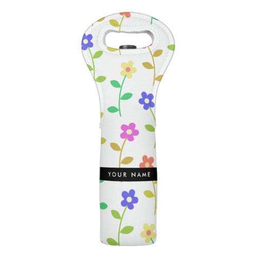 Colorful Flowers Light Green Background Black Wine Bag