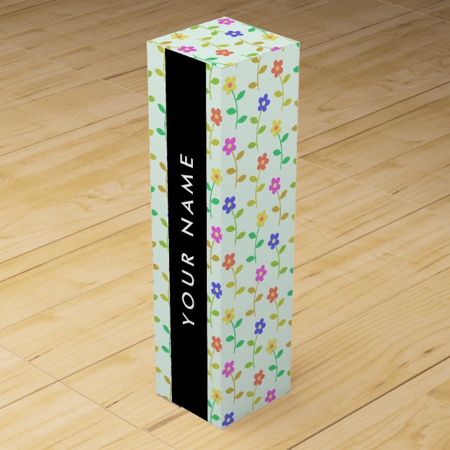 Colorful Flowers, Light Green Background, Black Wine Box (Front)