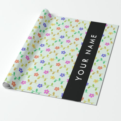 Colorful Flowers Light Green Background Black Wrapping Paper