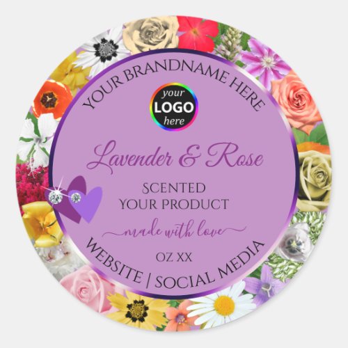 Colorful Flowers Light Purple Product Labels Logo