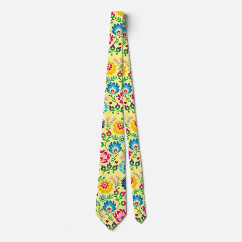 Colorful flowers light yellow style tie