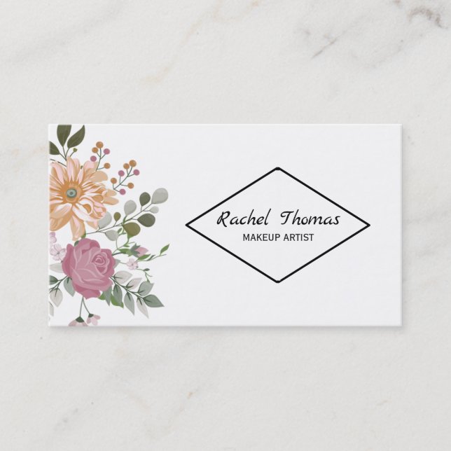 Colorful Flowers Makeup Artist Business Card (Front)