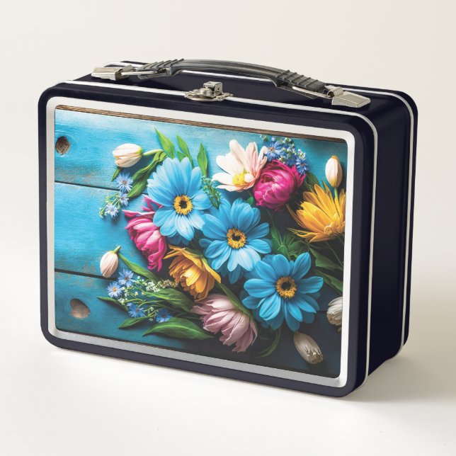 Colorful Flowers Metal Lunch Box (Front)