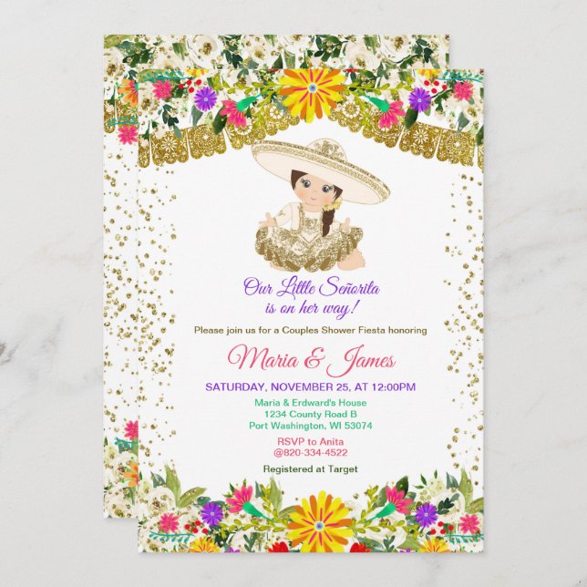 Colorful Flowers Mexican Fiesta Couples shower  Invitation (Front/Back)