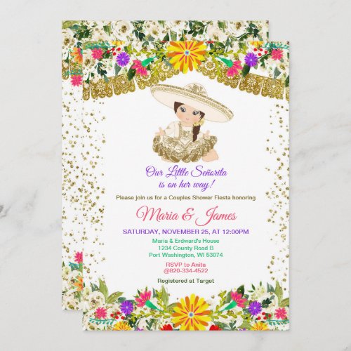 Colorful Flowers Mexican Fiesta Couples shower  Invitation