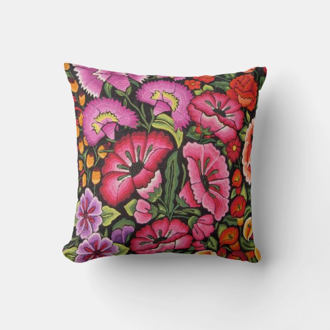 colorful flowers, mexican style throw pillow (Front)