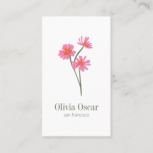 Colorful Flowers Modern Pink Floral Illustration  Business Card