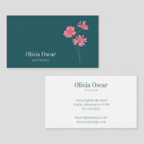 Colorful Flowers Modern Pink Teal Green Floral  Business Card