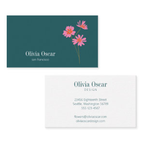 Colorful Flowers Modern Pink Teal Green Floral  Business Card