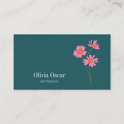 Colorful Flowers Modern Pink Teal Green Floral  Business Card