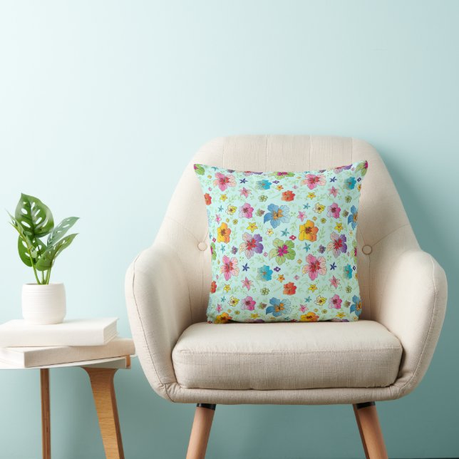 Colorful Flowers Modern Stylish Throw Pillow (Chair)