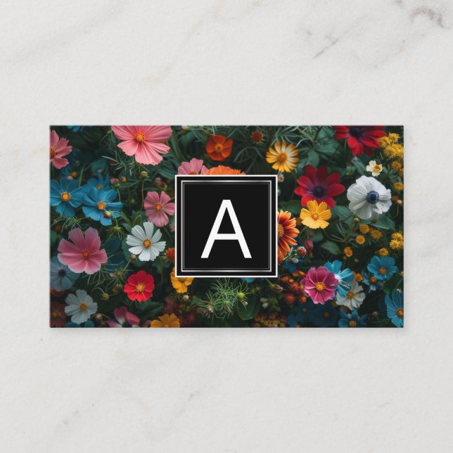 Colorful Flowers | Monogram Business Card (Front)
