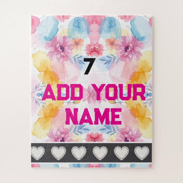 Colorful  Flowers - Name Number Socks Jigsaw Puzzle (Vertical)