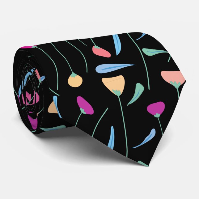 Colorful Flowers     Neck Tie (Rolled)