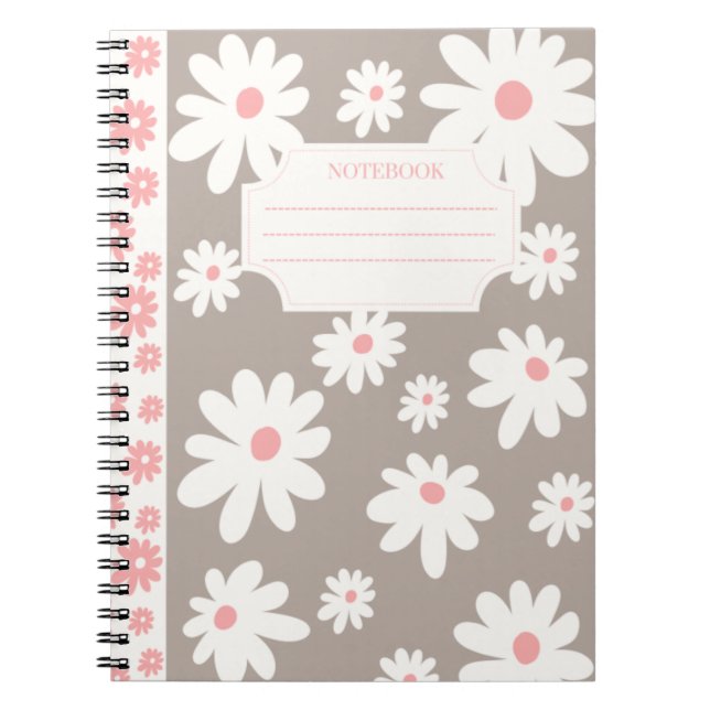 Colorful Flowers Notebook Collection: White&Brown (Front)