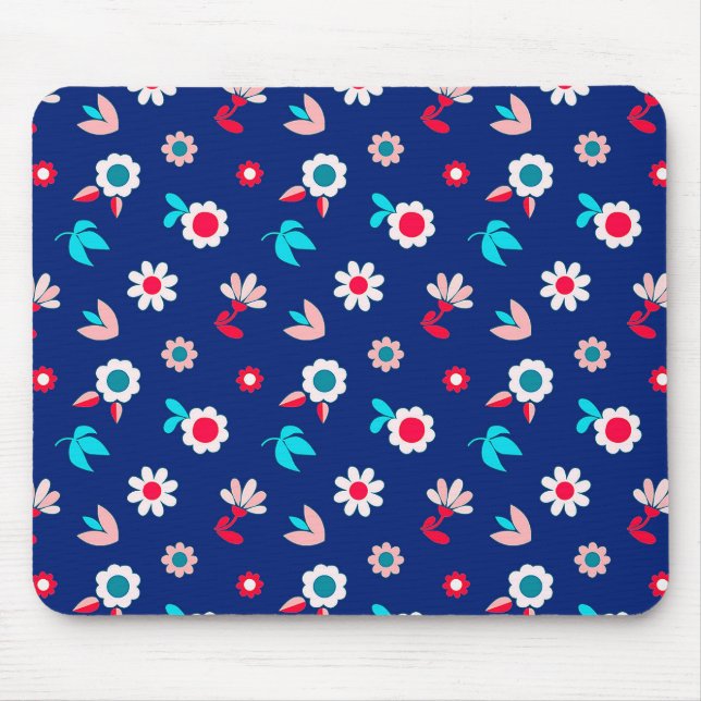 Colorful Flowers on a Dark Blue Background Mouse Pad (Front)