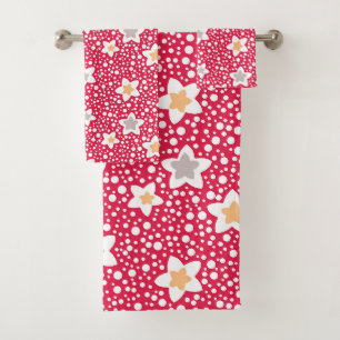 Colorful flowers on a retro polka dot background bath towel set