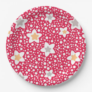 Colorful flowers on a retro polka dot background paper plates