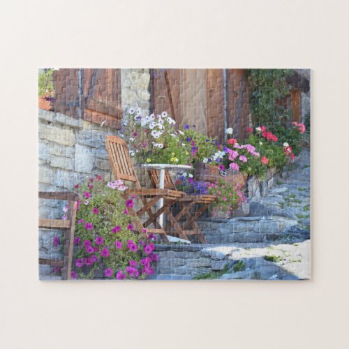 Colorful Flowers On A Rustic Cobbled Street Jigsaw Puzzle