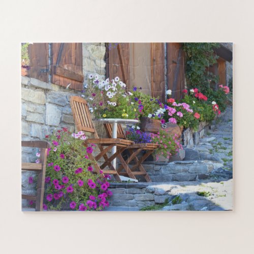 Colorful Flowers On A Rustic Cobbled Street Jigsaw Puzzle